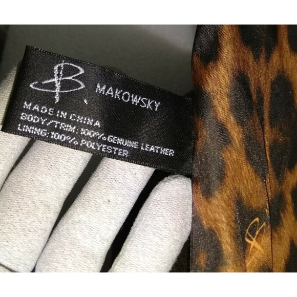 B. Makowsky Brown Metallic Leather Large Satchel Shoulder Bag - Picture 12 of 12